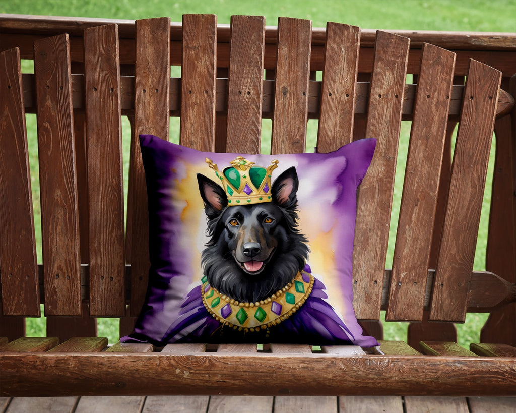 Belgian Sheepdog King of Mardi Gras Decorative Throw Pillow 14x14 Indoor Outdoor Accent Cushion, Fabric Cover with Insert for Sofa, Bed, Porch & Living Room