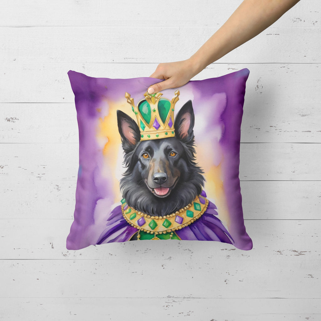 Belgian Sheepdog King of Mardi Gras Decorative Throw Pillow 18x18 Indoor Outdoor Accent Cushion, Fabric Cover with Insert for Sofa, Bed, Porch & Living Room