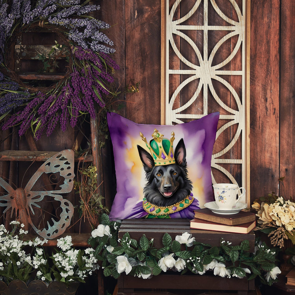 Belgian Sheepdog King of Mardi Gras Decorative Throw Pillow 18x18 Indoor Outdoor Accent Cushion, Fabric Cover with Insert for Sofa, Bed, Porch & Living Room