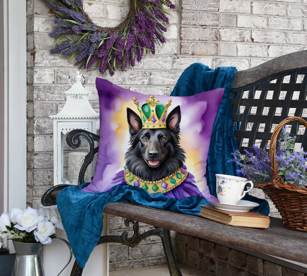 Belgian Sheepdog King of Mardi Gras Decorative Throw Pillow 18x18 Indoor Outdoor Accent Cushion, Fabric Cover with Insert for Sofa, Bed, Porch & Living Room