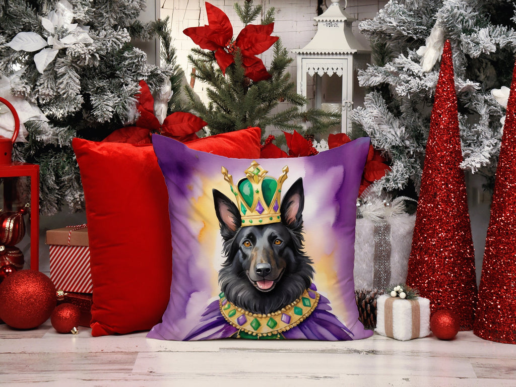 Belgian Sheepdog King of Mardi Gras Decorative Throw Pillow 18x18 Indoor Outdoor Accent Cushion, Fabric Cover with Insert for Sofa, Bed, Porch & Living Room