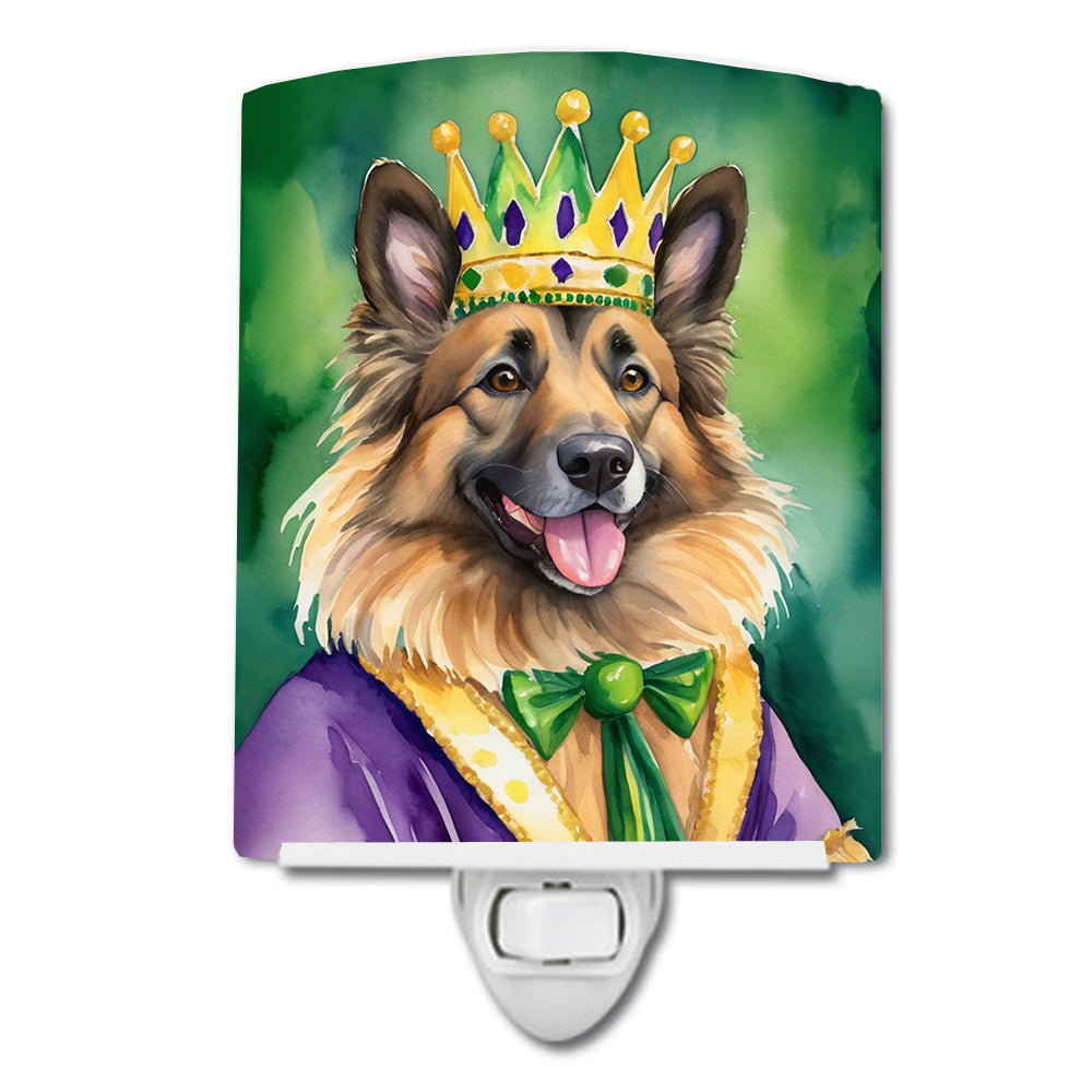 Belgian Tervuren King of Mardi Gras Ceramic Night Light Compact, UL-Certified, Ideal for Bedroom, Bathroom, Nursery, Hallway, Kitchen, 6x4x3, Multicolor