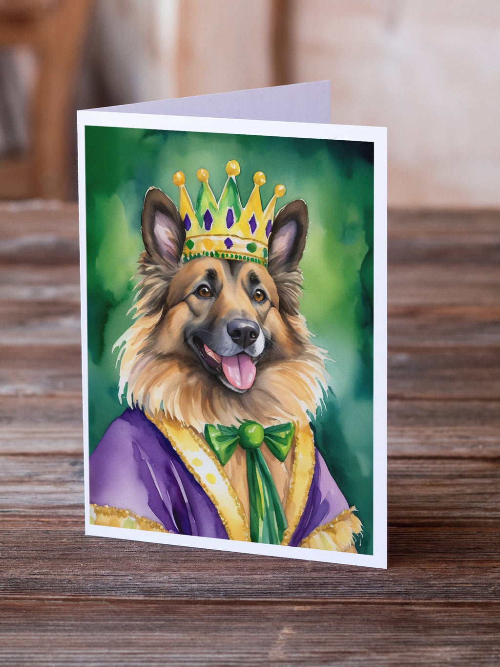 Belgian Tervuren King of Mardi Gras Greeting Cards Pack of 8 Blank Cards with Envelopes Whimsical A7 Size 5x7
