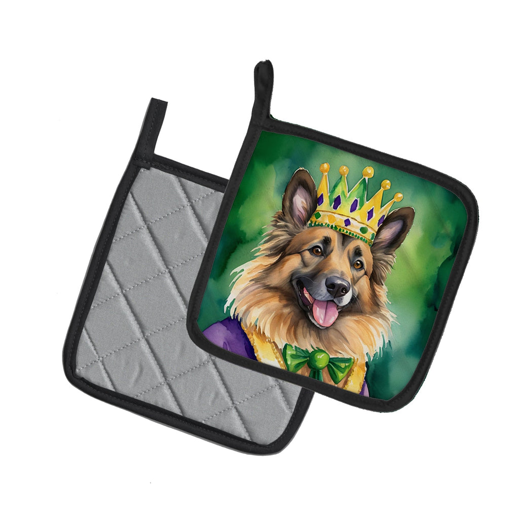 Belgian Tervuren King of Mardi Gras Pot Holder Set of 2 Heat Resistant Quilted Hot Pads 7.5 x 7.5 Inch, Insulated Kitchen Trivets for Cooking & Baking
