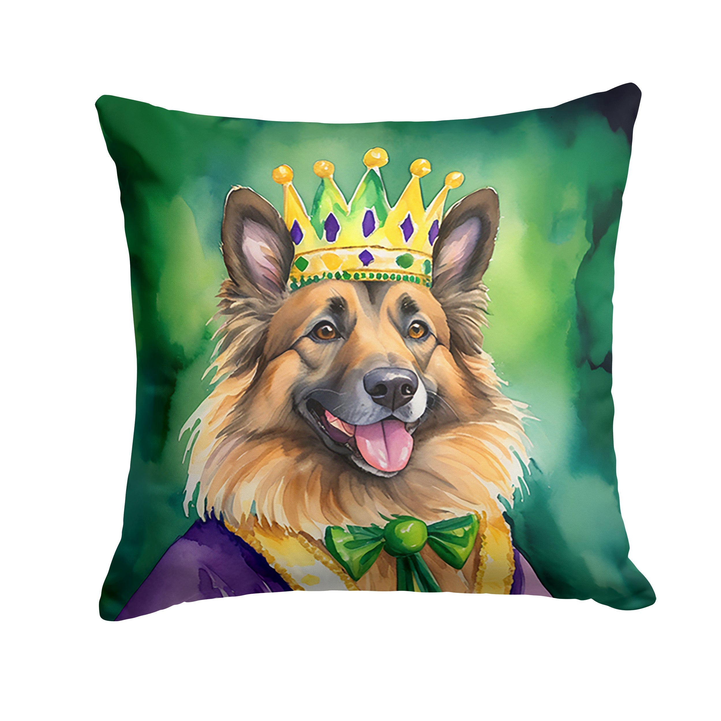 Belgian Tervuren King of Mardi Gras Decorative Throw Pillow 14x14 Indoor Outdoor Accent Cushion, Fabric Cover with Insert for Sofa, Bed, Porch & Living Room