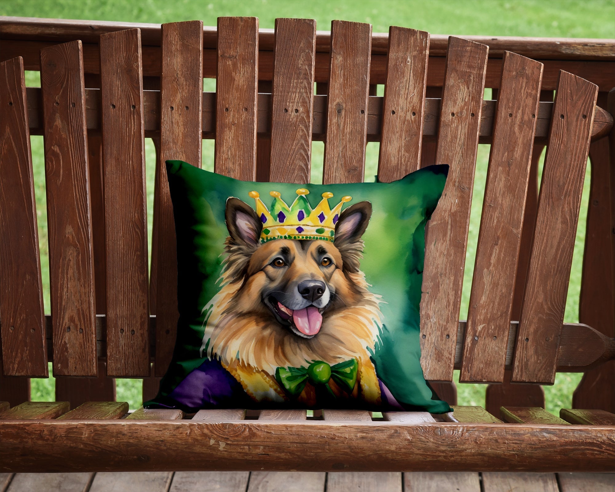 Belgian Tervuren King of Mardi Gras Decorative Throw Pillow 14x14 Indoor Outdoor Accent Cushion, Fabric Cover with Insert for Sofa, Bed, Porch & Living Room