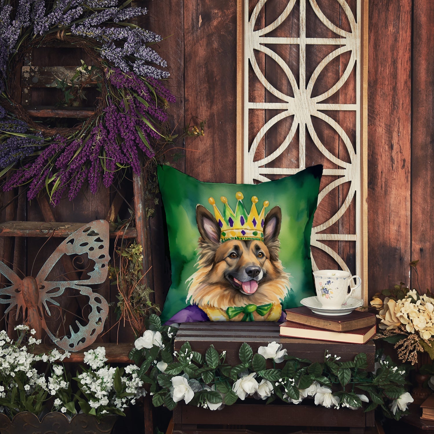 Belgian Tervuren King of Mardi Gras Decorative Throw Pillow 18x18 Indoor Outdoor Accent Cushion, Fabric Cover with Insert for Sofa, Bed, Porch & Living Room