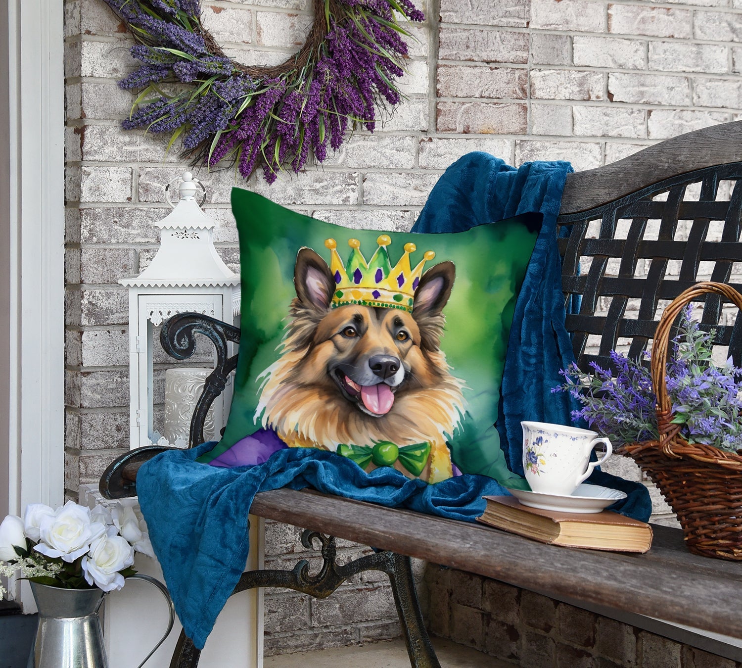 Belgian Tervuren King of Mardi Gras Decorative Throw Pillow 18x18 Indoor Outdoor Accent Cushion, Fabric Cover with Insert for Sofa, Bed, Porch & Living Room