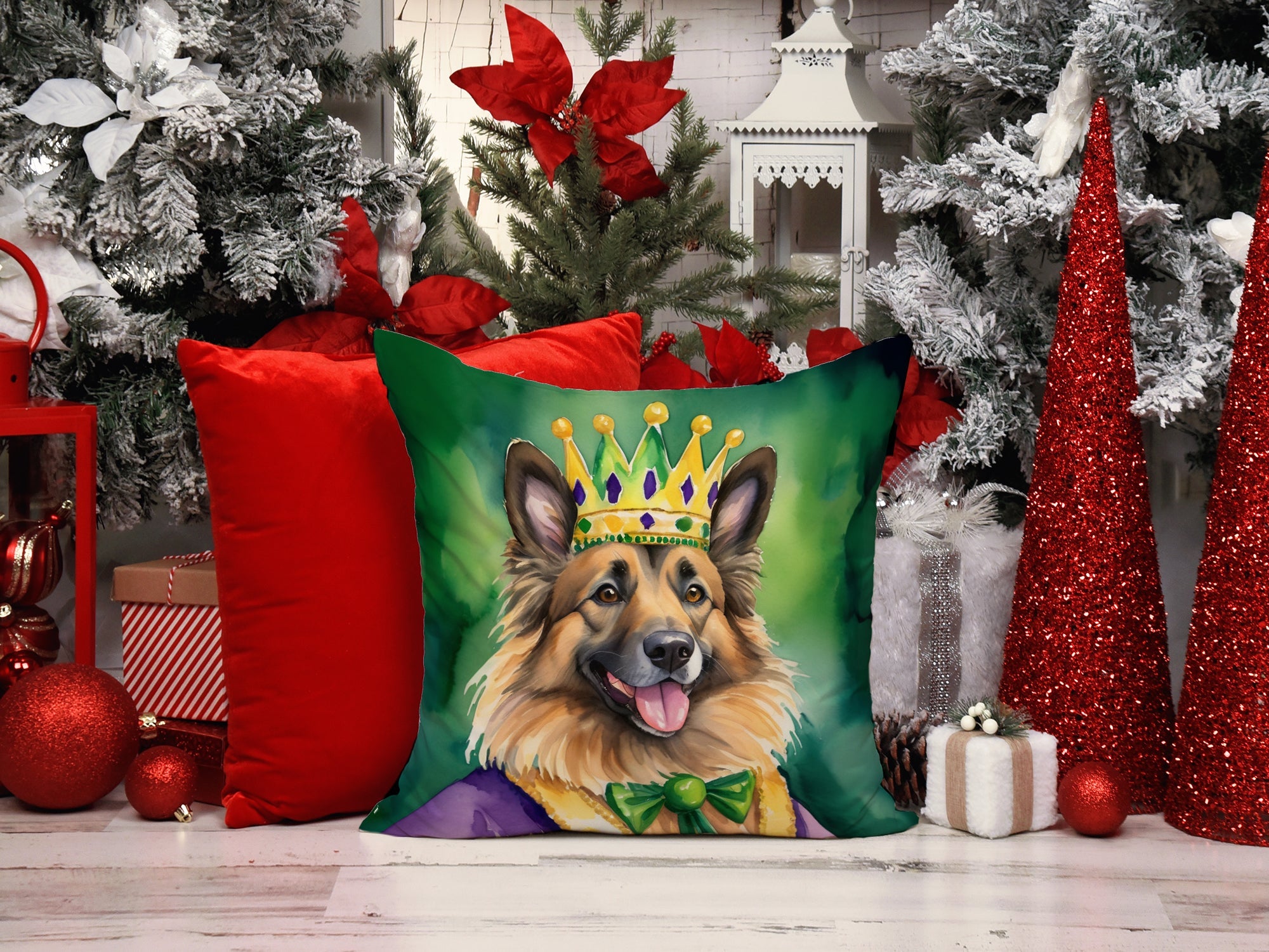 Belgian Tervuren King of Mardi Gras Decorative Throw Pillow 18x18 Indoor Outdoor Accent Cushion, Fabric Cover with Insert for Sofa, Bed, Porch & Living Room