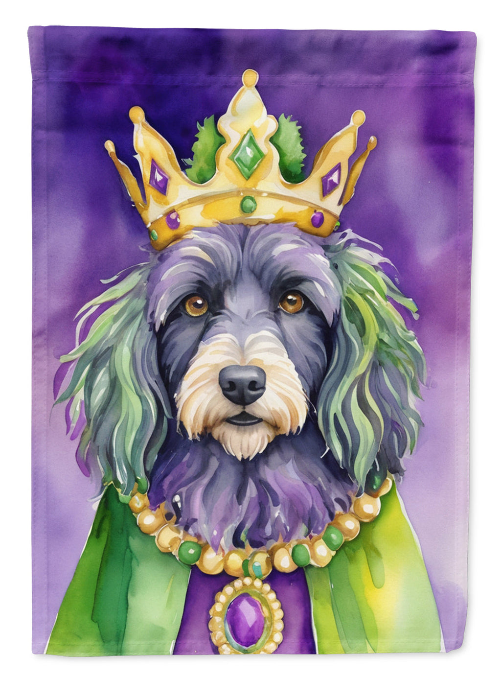 Bergamasco Sheepdog King of Mardi Gras House Flag 28x40 Porch Sleeve Pole Decorative Outside Yard Banner Artwork Wall Hanging, Polyester