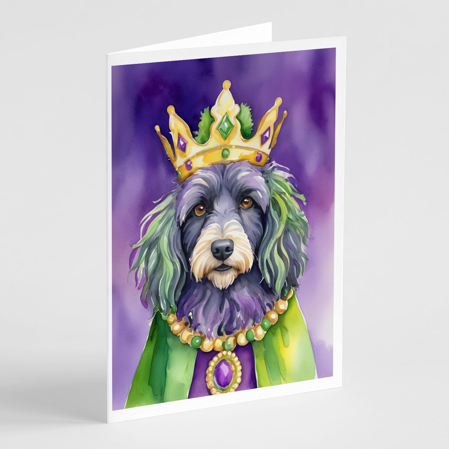 Bergamasco Sheepdog King of Mardi Gras Greeting Cards Pack of 8 Blank Cards with Envelopes Whimsical A7 Size 5x7