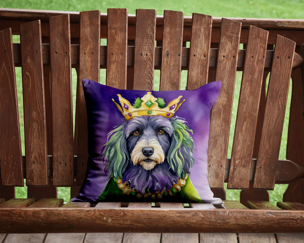 Bergamasco Sheepdog King of Mardi Gras Decorative Throw Pillow 14x14 Indoor Outdoor Accent Cushion, Fabric Cover with Insert for Sofa, Bed, Porch & Living Room
