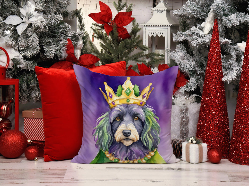 Bergamasco Sheepdog King of Mardi Gras Decorative Throw Pillow 14x14 Indoor Outdoor Accent Cushion, Fabric Cover with Insert for Sofa, Bed, Porch & Living Room