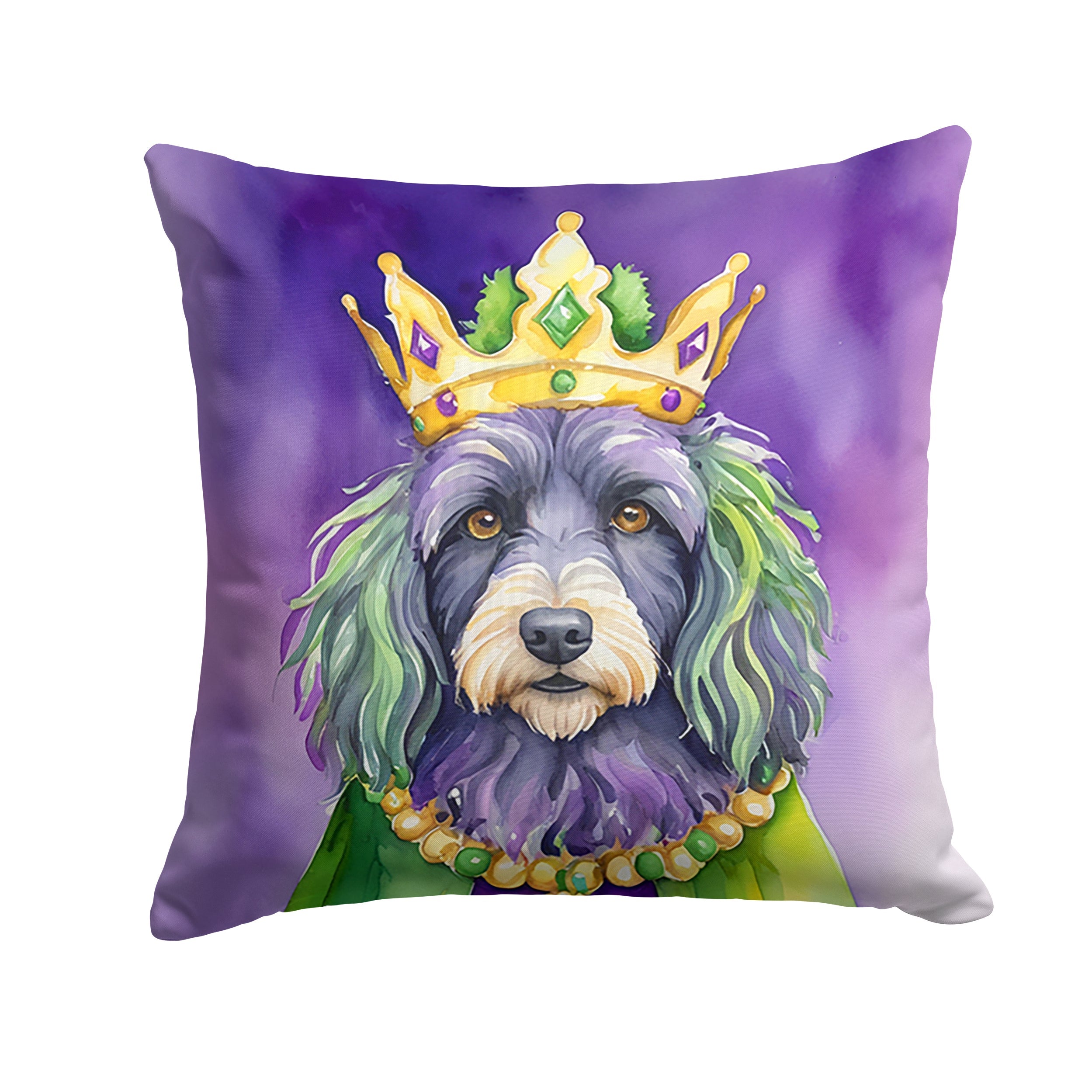 Bergamasco Sheepdog King of Mardi Gras Decorative Throw Pillow 18x18 Indoor Outdoor Accent Cushion, Fabric Cover with Insert for Sofa, Bed, Porch & Living Room