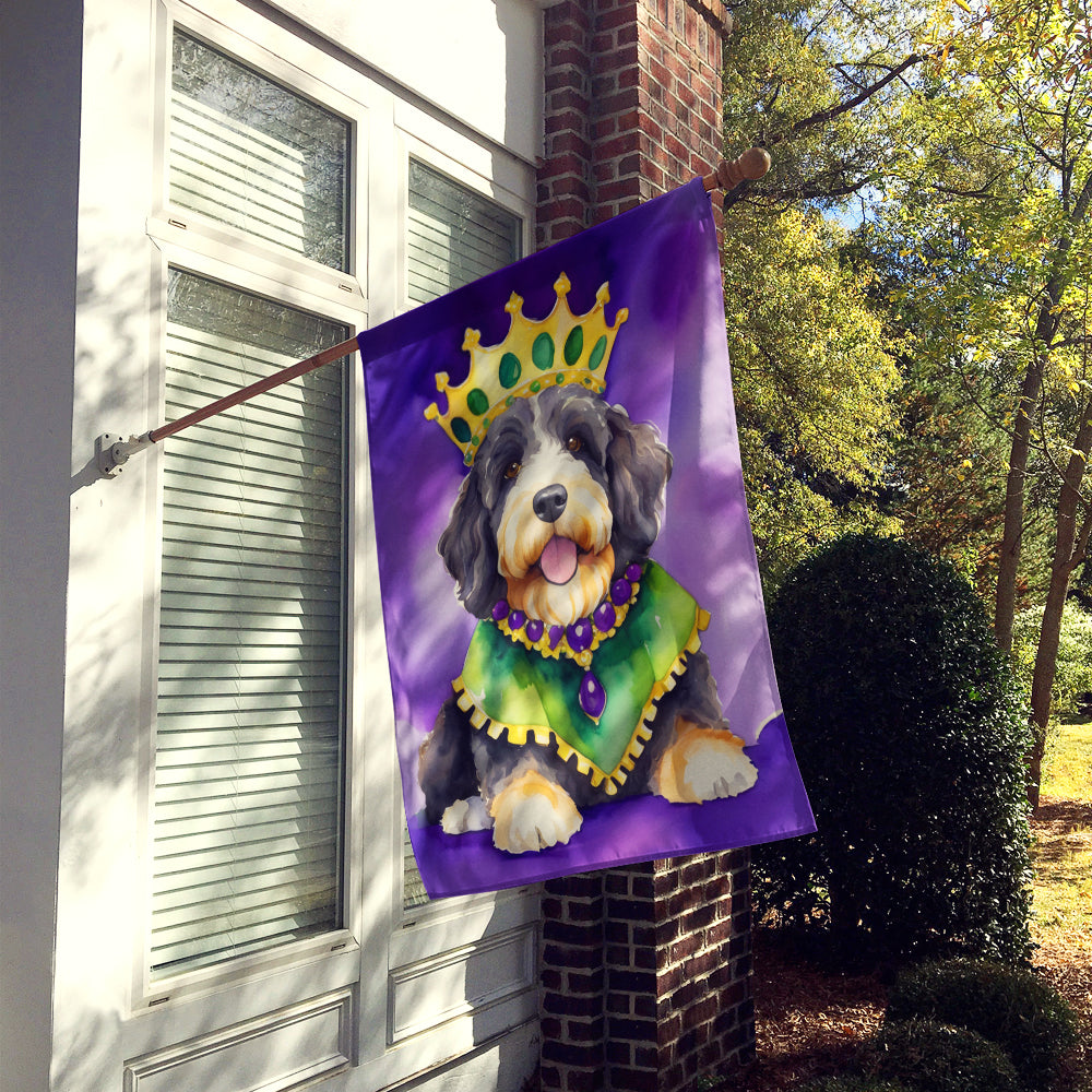 Bernedoodle King of Mardi Gras House Flag 28x40 Porch Sleeve Pole Decorative Outside Yard Banner Artwork Wall Hanging, Polyester