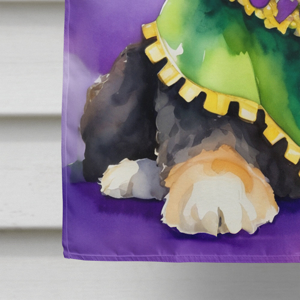 Bernedoodle King of Mardi Gras House Flag 28x40 Porch Sleeve Pole Decorative Outside Yard Banner Artwork Wall Hanging, Polyester
