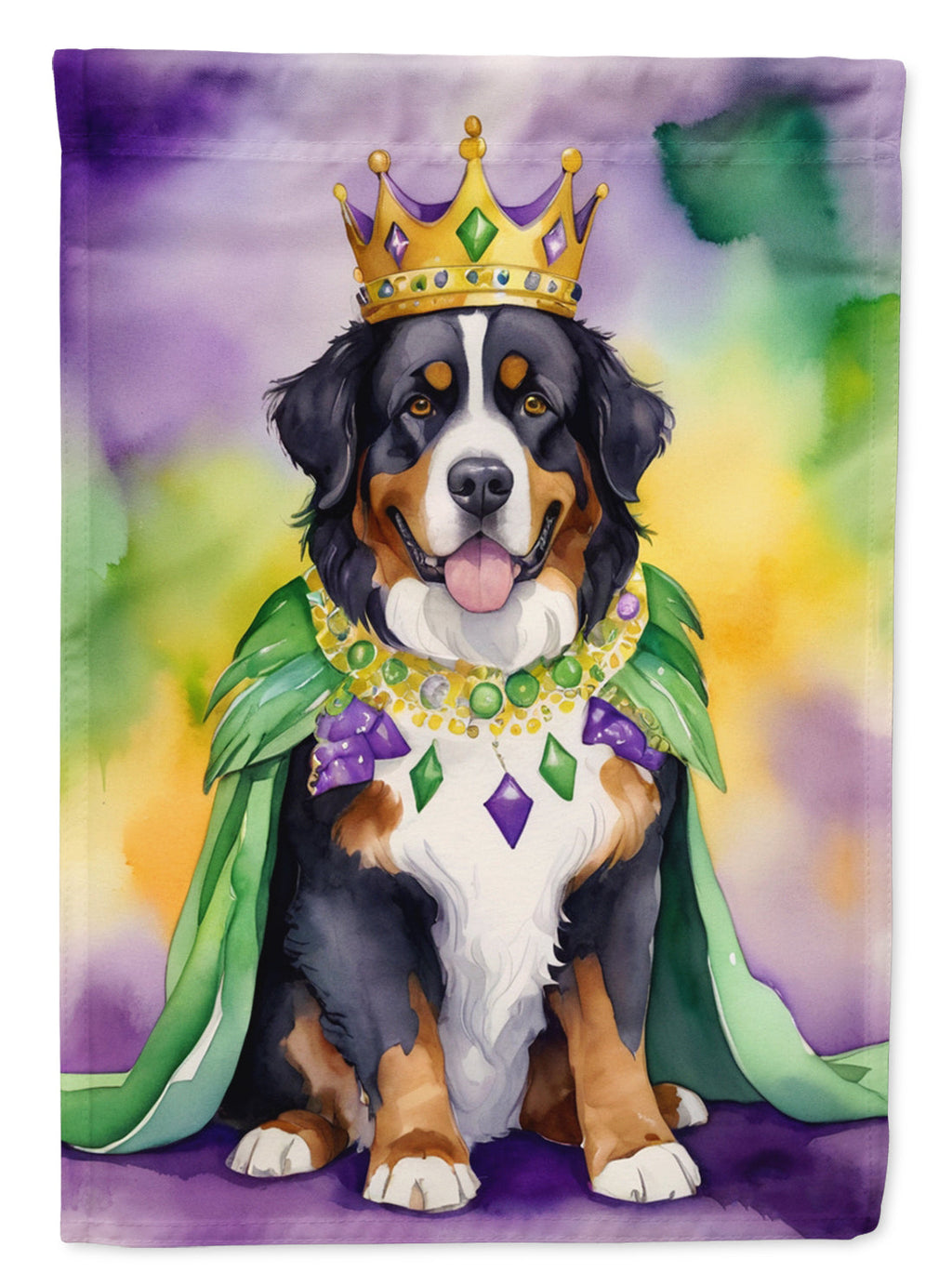 Bernese Mountain Dog King of Mardi Gras House Flag 28x40 Porch Sleeve Pole Decorative Outside Yard Banner Artwork Wall Hanging, Polyester