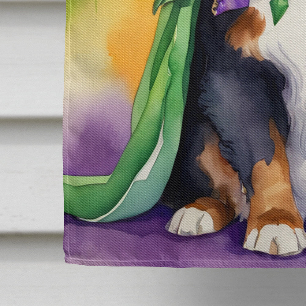 Bernese Mountain Dog King of Mardi Gras House Flag 28x40 Porch Sleeve Pole Decorative Outside Yard Banner Artwork Wall Hanging, Polyester