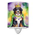 Bernese Mountain Dog King of Mardi Gras Ceramic Night Light Compact, UL-Certified, Ideal for Bedroom, Bathroom, Nursery, Hallway, Kitchen, 6x4x3, Multicolor