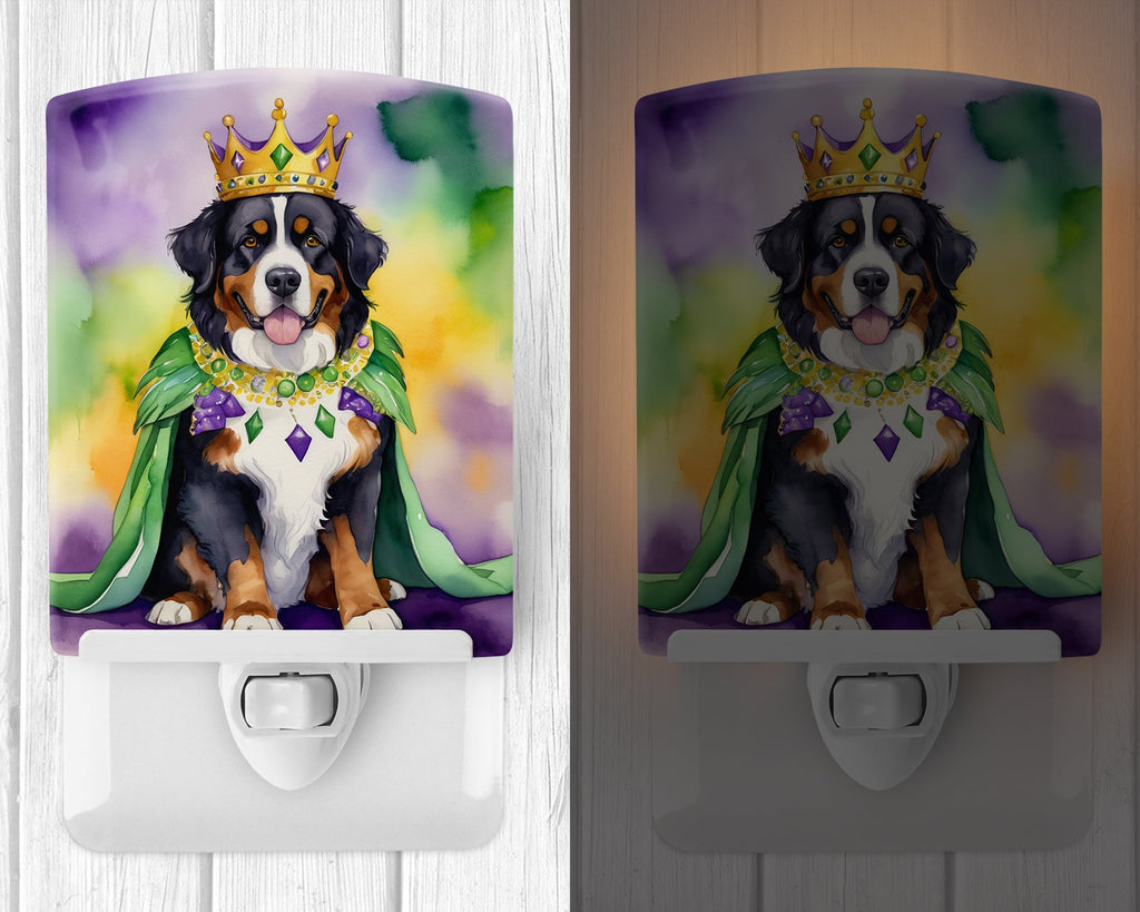 Bernese Mountain Dog King of Mardi Gras Ceramic Night Light Compact, UL-Certified, Ideal for Bedroom, Bathroom, Nursery, Hallway, Kitchen, 6x4x3, Multicolor
