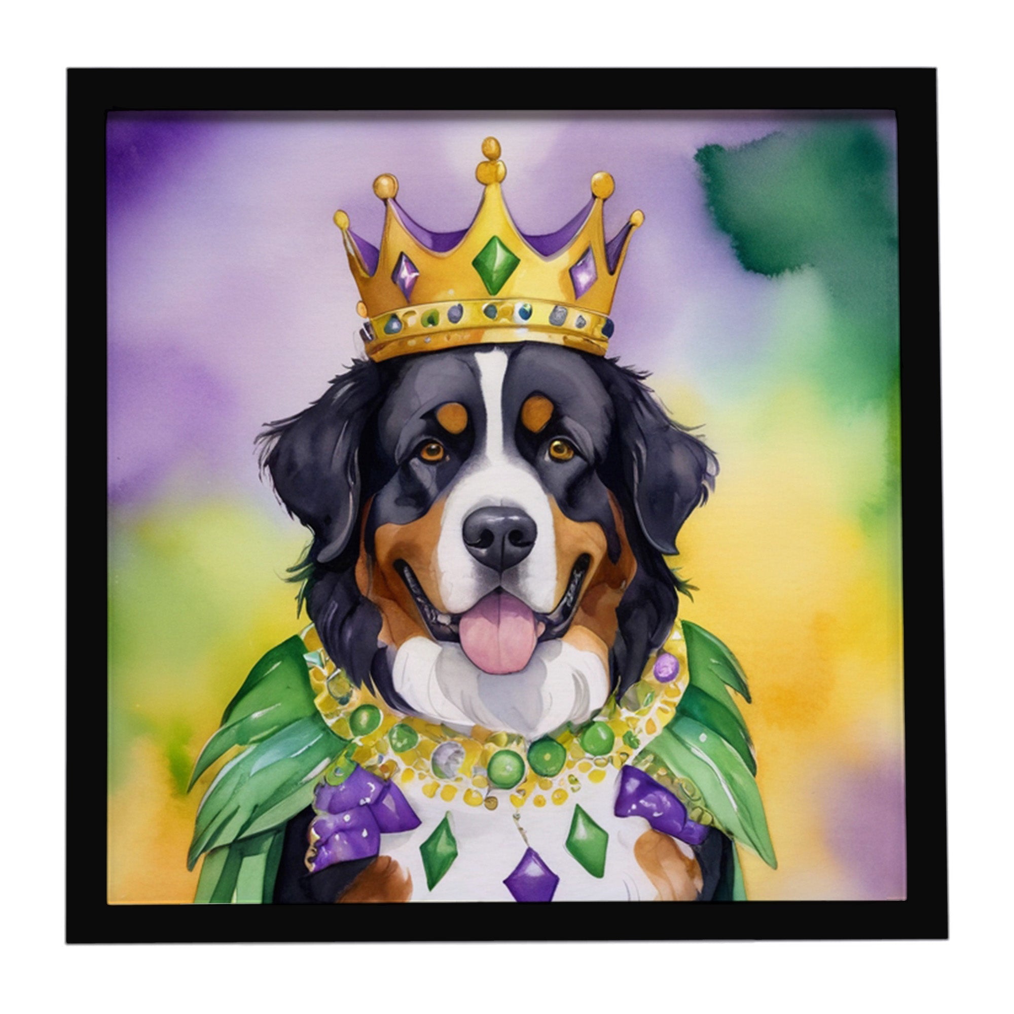 Bernese Mountain Dog King of Mardi Gras Framed Metal Print Bathroom, Kitchen, Office, Home Decor Wall Art Ready to Hang, Square, 8X8