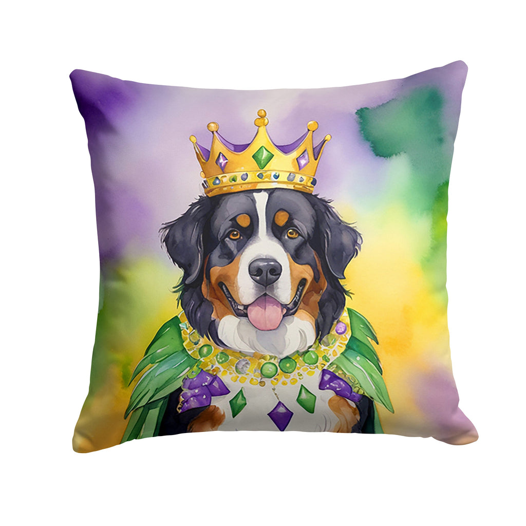 Bernese Mountain Dog King of Mardi Gras Decorative Throw Pillow 14x14 Indoor Outdoor Accent Cushion, Fabric Cover with Insert for Sofa, Bed, Porch & Living Room