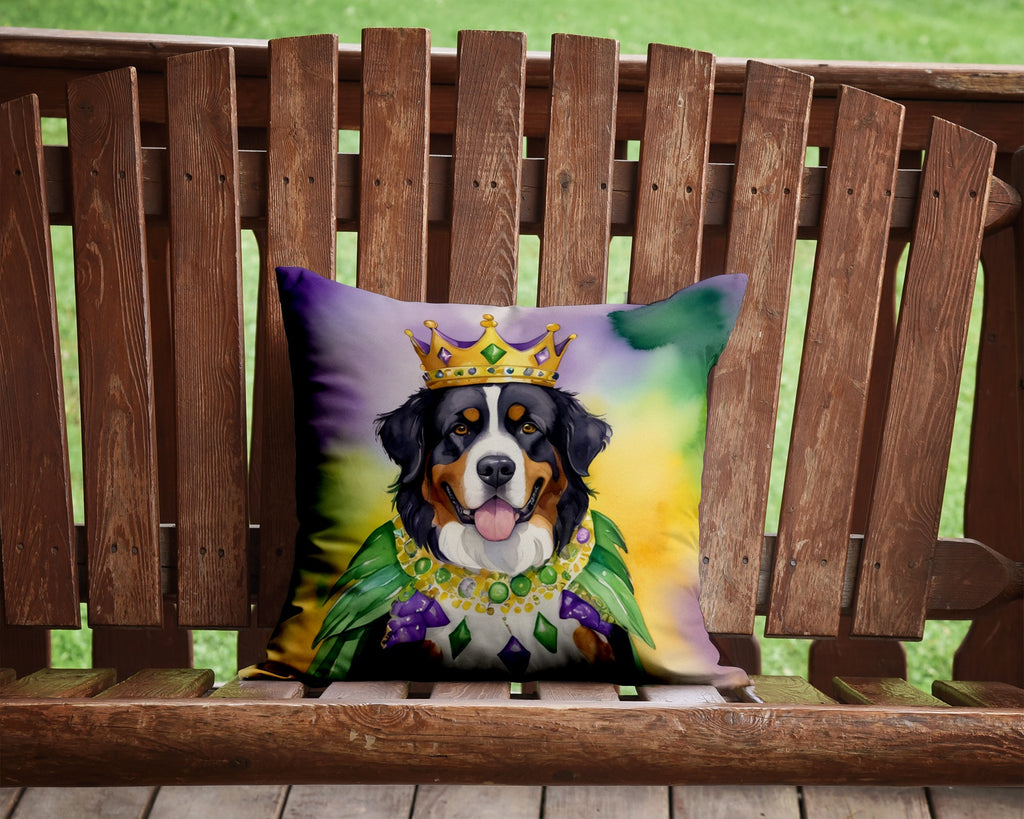 Bernese Mountain Dog King of Mardi Gras Decorative Throw Pillow 14x14 Indoor Outdoor Accent Cushion, Fabric Cover with Insert for Sofa, Bed, Porch & Living Room