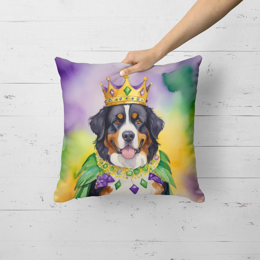Bernese Mountain Dog King of Mardi Gras Decorative Throw Pillow 18x18 Indoor Outdoor Accent Cushion, Fabric Cover with Insert for Sofa, Bed, Porch & Living Room