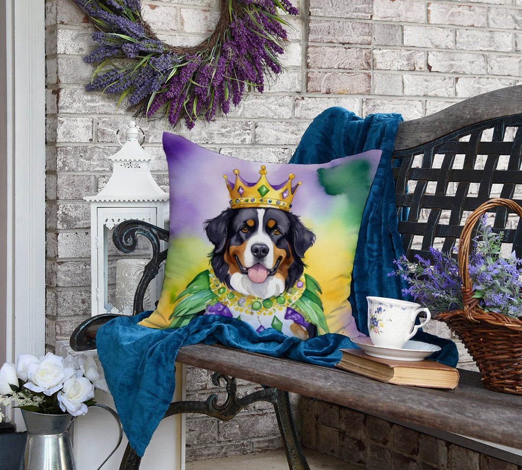 Bernese Mountain Dog King of Mardi Gras Decorative Throw Pillow 18x18 Indoor Outdoor Accent Cushion, Fabric Cover with Insert for Sofa, Bed, Porch & Living Room