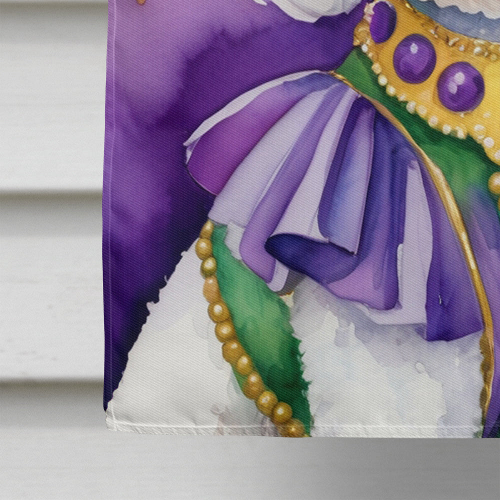 Bichon Frise King of Mardi Gras House Flag 28x40 Porch Sleeve Pole Decorative Outside Yard Banner Artwork Wall Hanging, Polyester