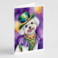 Bichon Frise King of Mardi Gras Greeting Cards Pack of 8 Blank Cards with Envelopes Whimsical A7 Size 5x7