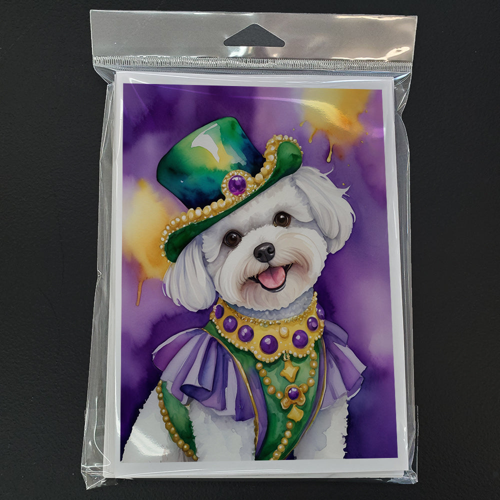 Bichon Frise King of Mardi Gras Greeting Cards Pack of 8 Blank Cards with Envelopes Whimsical A7 Size 5x7