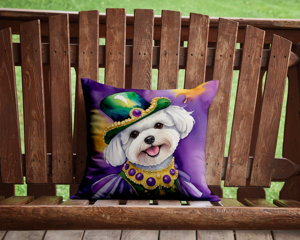 Bichon Frise King of Mardi Gras Decorative Throw Pillow 14x14 Indoor Outdoor Accent Cushion, Fabric Cover with Insert for Sofa, Bed, Porch & Living Room