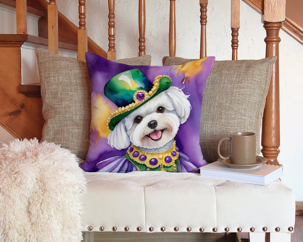 Bichon Frise King of Mardi Gras Decorative Throw Pillow 14x14 Indoor Outdoor Accent Cushion, Fabric Cover with Insert for Sofa, Bed, Porch & Living Room