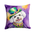 Bichon Frise King of Mardi Gras Decorative Throw Pillow 18x18 Indoor Outdoor Accent Cushion, Fabric Cover with Insert for Sofa, Bed, Porch & Living Room