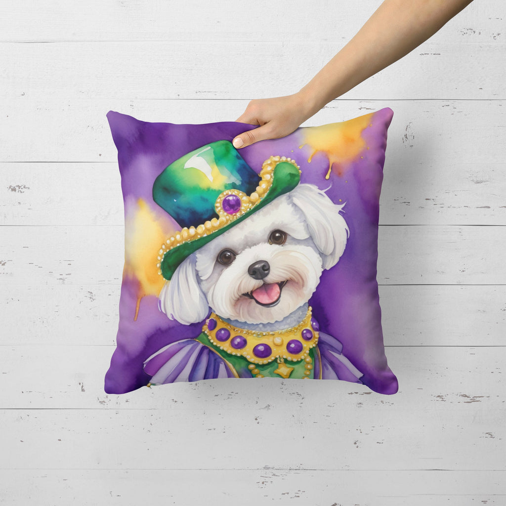 Bichon Frise King of Mardi Gras Decorative Throw Pillow 18x18 Indoor Outdoor Accent Cushion, Fabric Cover with Insert for Sofa, Bed, Porch & Living Room