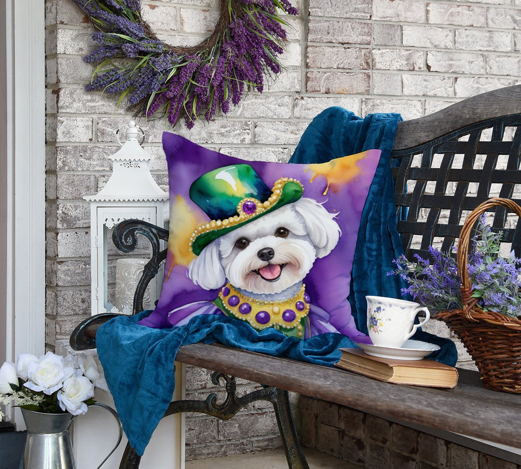 Bichon Frise King of Mardi Gras Decorative Throw Pillow 18x18 Indoor Outdoor Accent Cushion, Fabric Cover with Insert for Sofa, Bed, Porch & Living Room