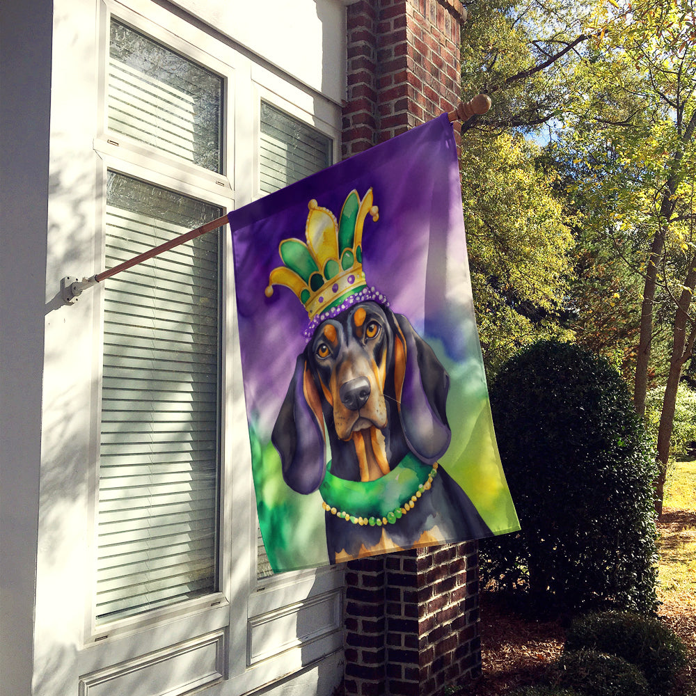 Black and Tan Coonhound King of Mardi Gras House Flag 28x40 Porch Sleeve Pole Decorative Outside Yard Banner Artwork Wall Hanging, Polyester