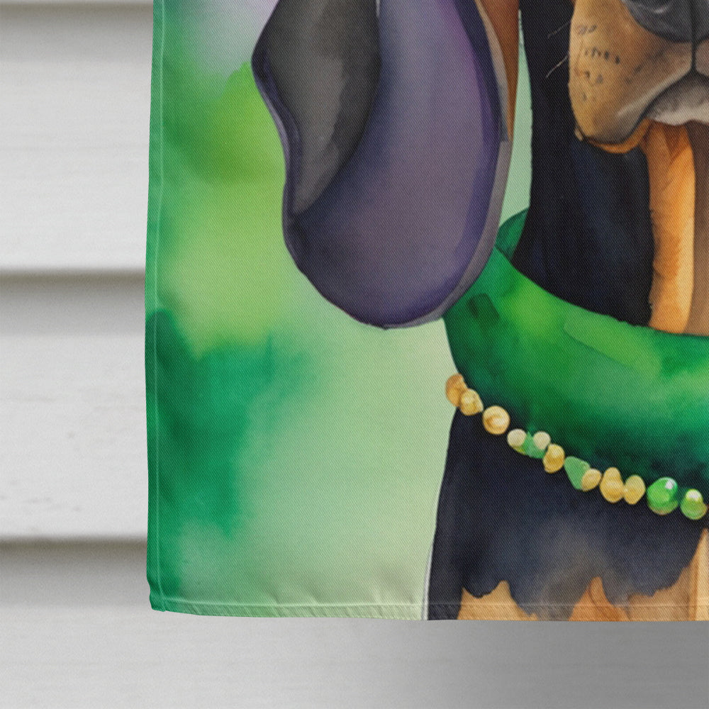 Black and Tan Coonhound King of Mardi Gras House Flag 28x40 Porch Sleeve Pole Decorative Outside Yard Banner Artwork Wall Hanging, Polyester