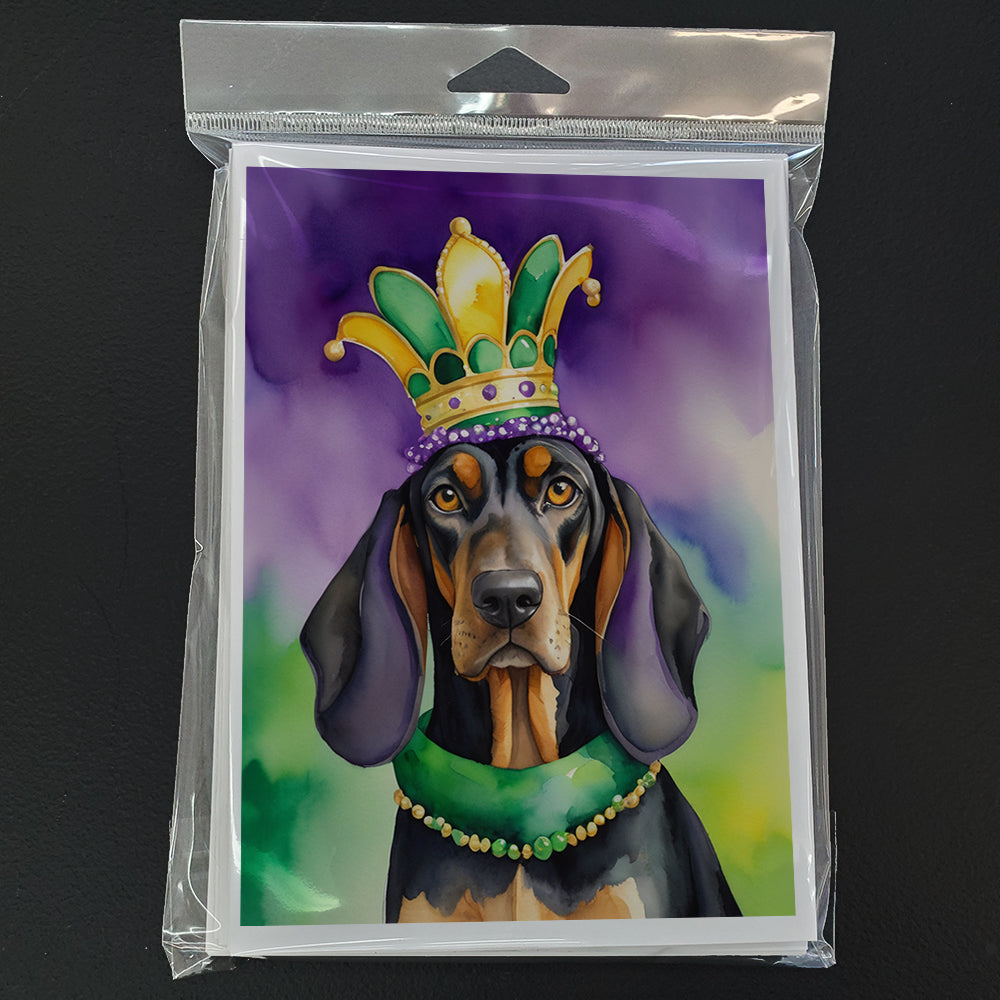 Black and Tan Coonhound King of Mardi Gras Greeting Cards Pack of 8 Blank Cards with Envelopes Whimsical A7 Size 5x7