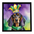 Black and Tan Coonhound King of Mardi Gras Framed Metal Print Bathroom, Kitchen, Office, Home Decor Wall Art Ready to Hang, Square, 8X8