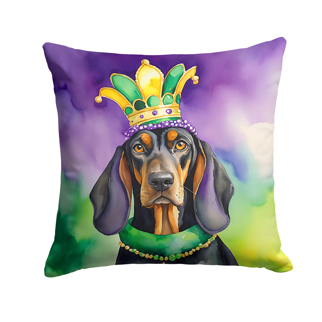 Black and Tan Coonhound King of Mardi Gras Decorative Throw Pillow 14x14 Indoor Outdoor Accent Cushion, Fabric Cover with Insert for Sofa, Bed, Porch & Living Room