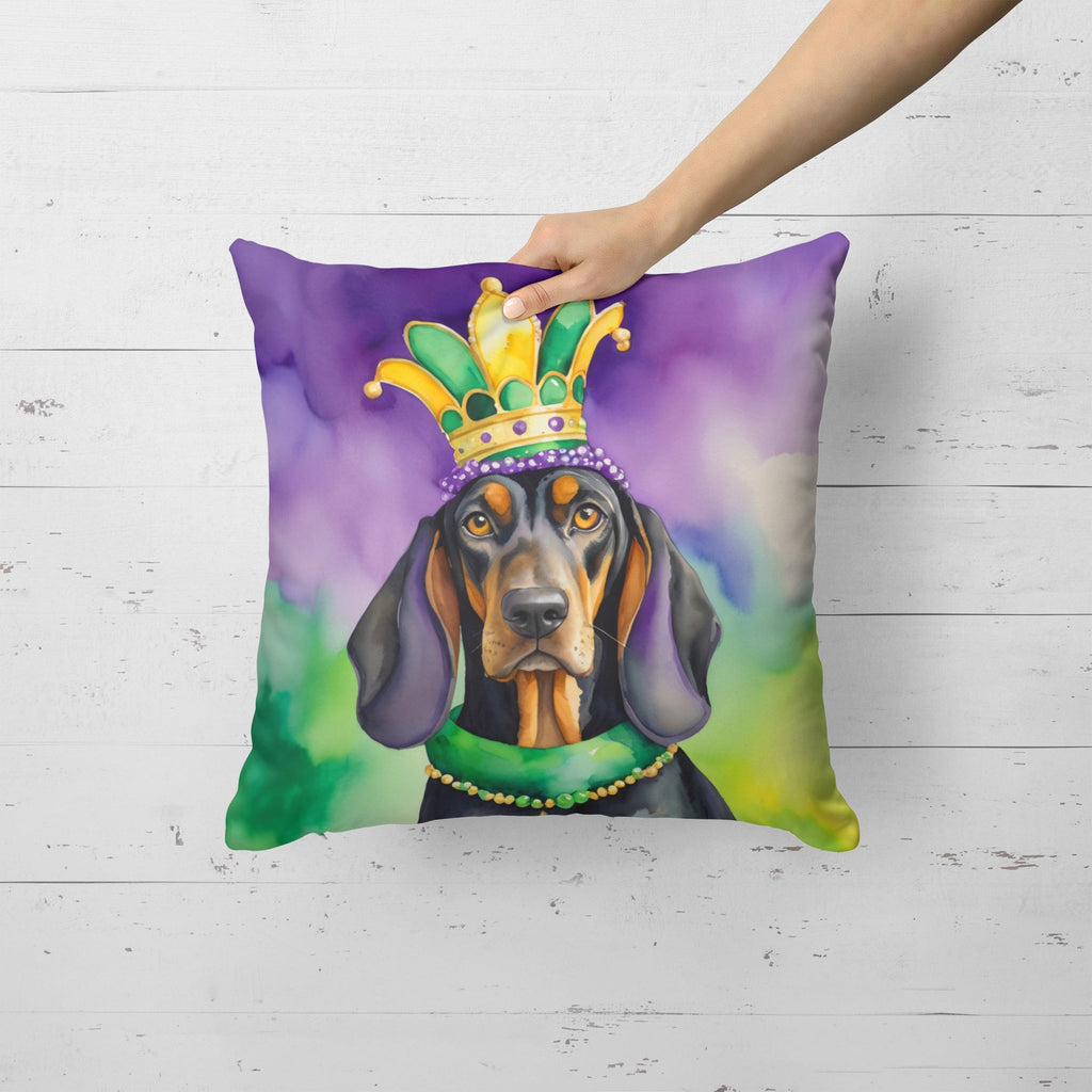 Black and Tan Coonhound King of Mardi Gras Decorative Throw Pillow 18x18 Indoor Outdoor Accent Cushion, Fabric Cover with Insert for Sofa, Bed, Porch & Living Room