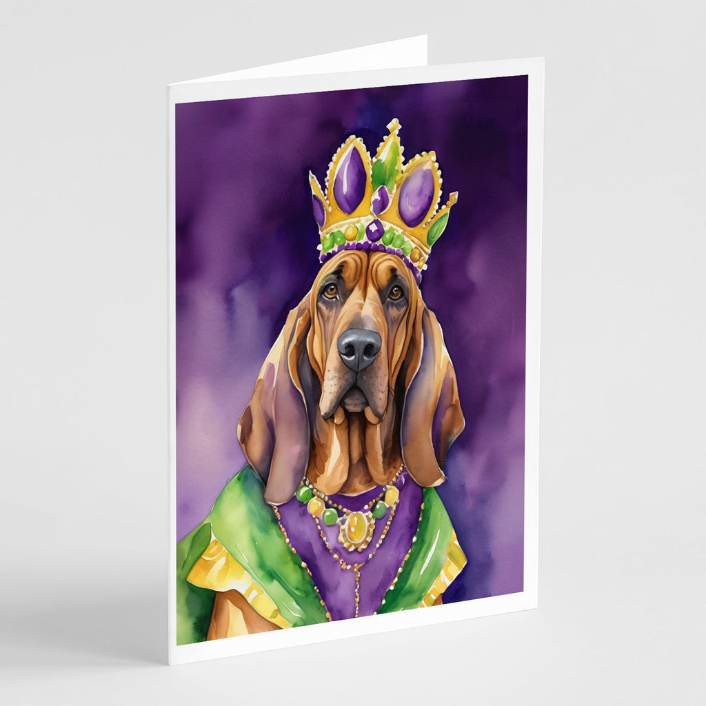 Bloodhound King of Mardi Gras Greeting Cards Pack of 8 Blank Cards with Envelopes Whimsical A7 Size 5x7
