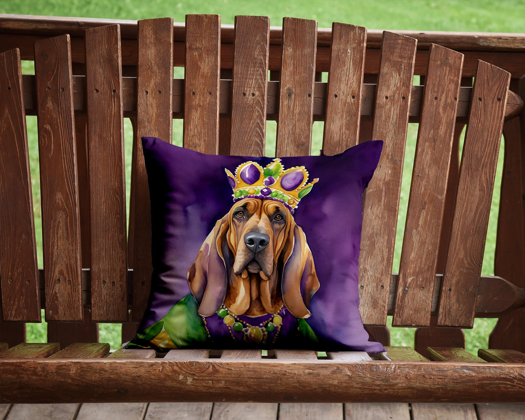 Bloodhound King of Mardi Gras Decorative Throw Pillow 14x14 Indoor Outdoor Accent Cushion, Fabric Cover with Insert for Sofa, Bed, Porch & Living Room