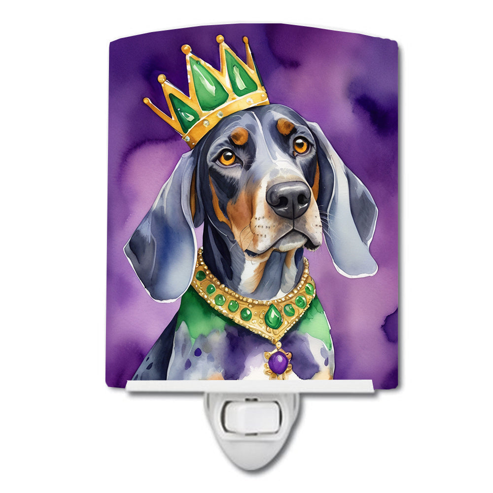 Bluetick Coonhound King of Mardi Gras Ceramic Night Light Compact, UL-Certified, Ideal for Bedroom, Bathroom, Nursery, Hallway, Kitchen, 6x4x3, Multicolor