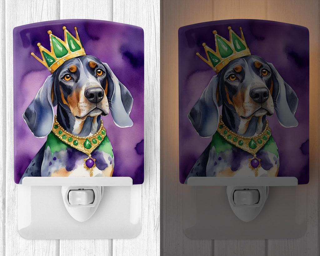 Bluetick Coonhound King of Mardi Gras Ceramic Night Light Compact, UL-Certified, Ideal for Bedroom, Bathroom, Nursery, Hallway, Kitchen, 6x4x3, Multicolor