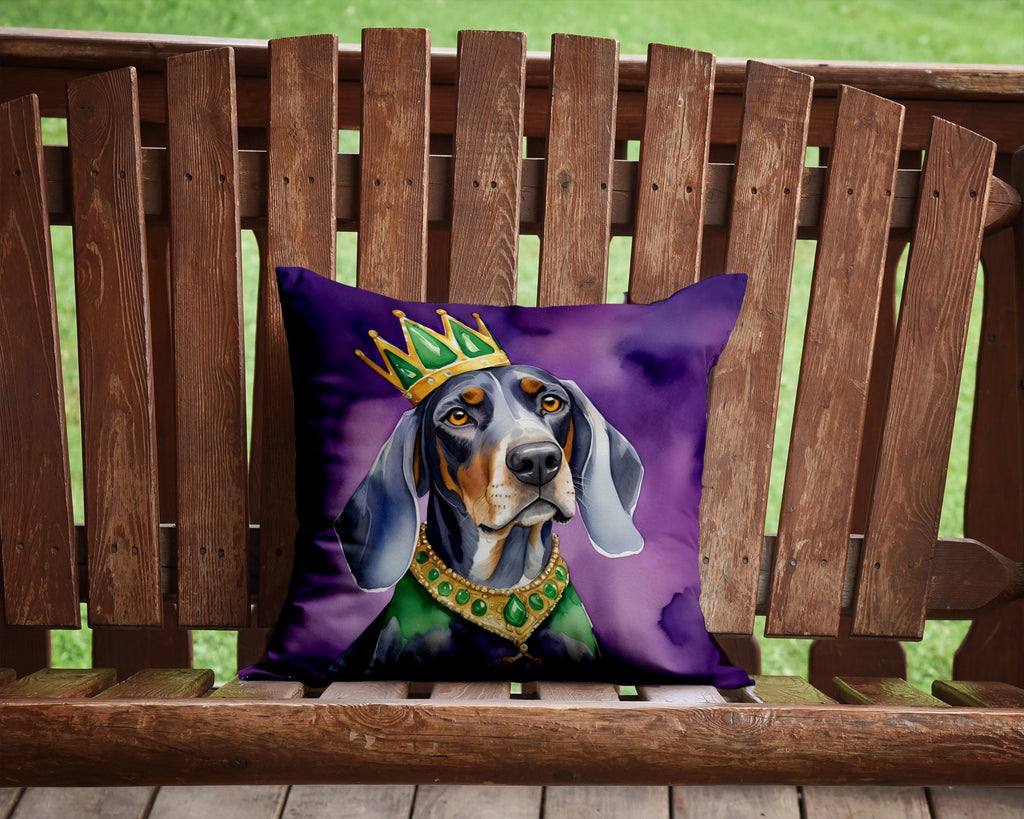 Bluetick Coonhound King of Mardi Gras Decorative Throw Pillow 14x14 Indoor Outdoor Accent Cushion, Fabric Cover with Insert for Sofa, Bed, Porch & Living Room