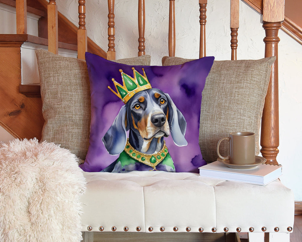 Bluetick Coonhound King of Mardi Gras Decorative Throw Pillow 14x14 Indoor Outdoor Accent Cushion, Fabric Cover with Insert for Sofa, Bed, Porch & Living Room