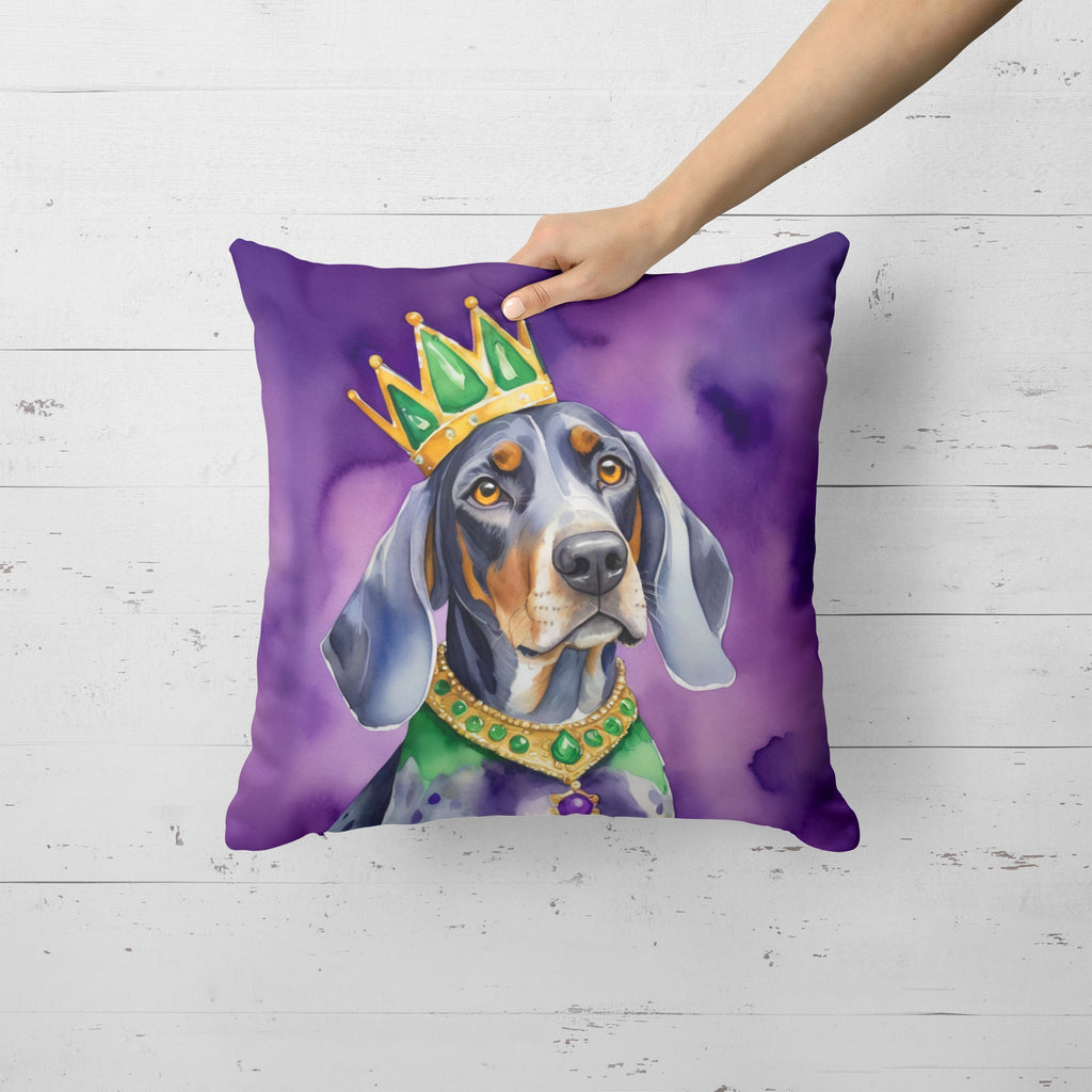 Bluetick Coonhound King of Mardi Gras Decorative Throw Pillow 18x18 Indoor Outdoor Accent Cushion, Fabric Cover with Insert for Sofa, Bed, Porch & Living Room
